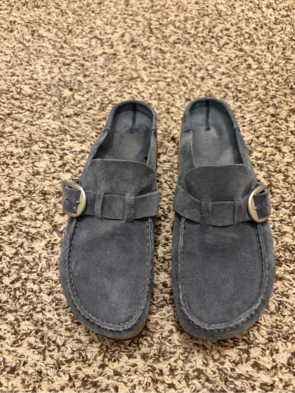 Birkenstock Women’s Blue Suede Slip-On Loafers with Buckle - Picture 1 of 7